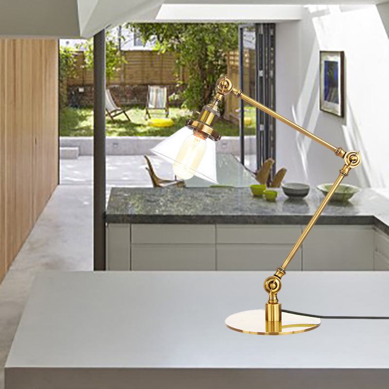Industrial Style Conic Table Light Amber/Clear Glass and Metal 1 Light ...