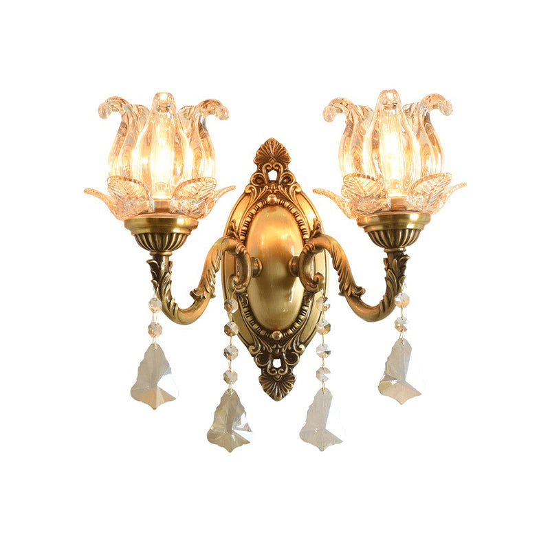 Floral Shape Wall Light Fixture Modernism Prism Glass 1/2 Heads Brass Sconce Light