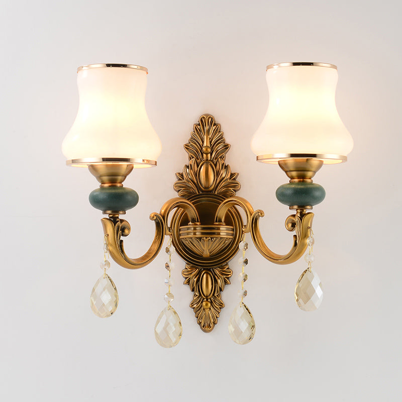 Vase White Glass Wall Mount Light Nordic Living Room 1/2 Heads Brass Sconce Light Fixture 2.0 Brass Clearhalo 'Cast Iron' 'Glass' 'Industrial' 'Modern wall lights' 'Modern' 'Tiffany' 'Traditional wall lights' 'Wall Lamps & Sconces' 'Wall Lights' Lighting' 261157