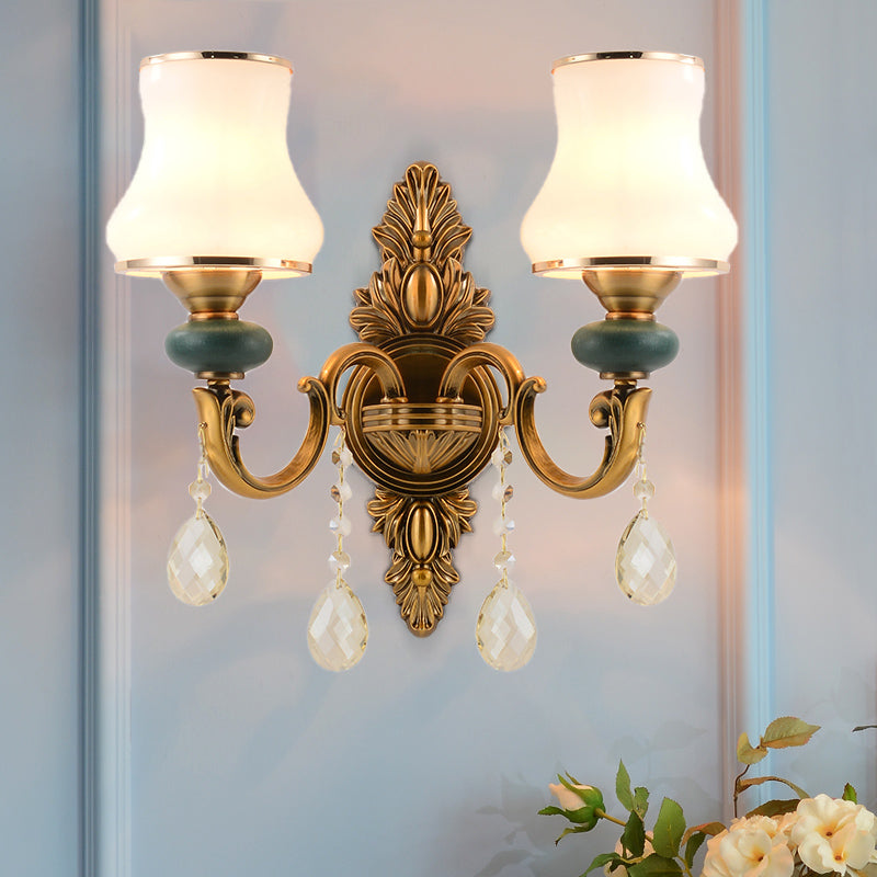 Vase White Glass Wall Mount Light Nordic Living Room 1/2 Heads Brass Sconce Light Fixture Clearhalo 'Cast Iron' 'Glass' 'Industrial' 'Modern wall lights' 'Modern' 'Tiffany' 'Traditional wall lights' 'Wall Lamps & Sconces' 'Wall Lights' Lighting' 261158