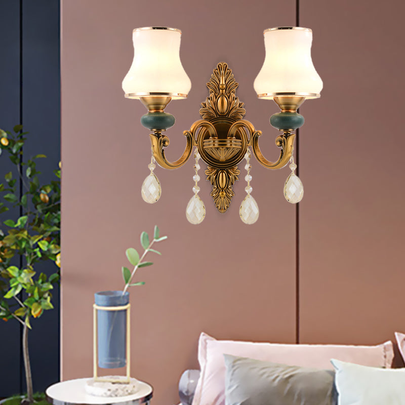 Vase White Glass Wall Mount Light Nordic Living Room 1/2 Heads Brass Sconce Light Fixture Clearhalo 'Cast Iron' 'Glass' 'Industrial' 'Modern wall lights' 'Modern' 'Tiffany' 'Traditional wall lights' 'Wall Lamps & Sconces' 'Wall Lights' Lighting' 261159