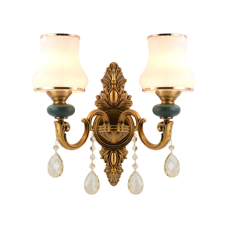 Vase White Glass Wall Mount Light Nordic Living Room 1/2 Heads Brass Sconce Light Fixture Clearhalo 'Cast Iron' 'Glass' 'Industrial' 'Modern wall lights' 'Modern' 'Tiffany' 'Traditional wall lights' 'Wall Lamps & Sconces' 'Wall Lights' Lighting' 261160