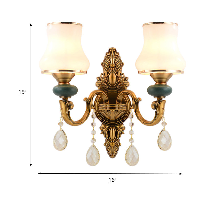 Vase White Glass Wall Mount Light Nordic Living Room 1/2 Heads Brass Sconce Light Fixture Clearhalo 'Cast Iron' 'Glass' 'Industrial' 'Modern wall lights' 'Modern' 'Tiffany' 'Traditional wall lights' 'Wall Lamps & Sconces' 'Wall Lights' Lighting' 261161