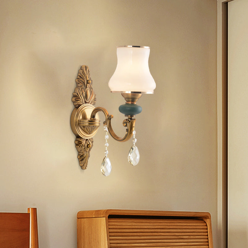 Vase White Glass Wall Mount Light Nordic Living Room 1/2 Heads Brass Sconce Light Fixture Clearhalo 'Cast Iron' 'Glass' 'Industrial' 'Modern wall lights' 'Modern' 'Tiffany' 'Traditional wall lights' 'Wall Lamps & Sconces' 'Wall Lights' Lighting' 261165