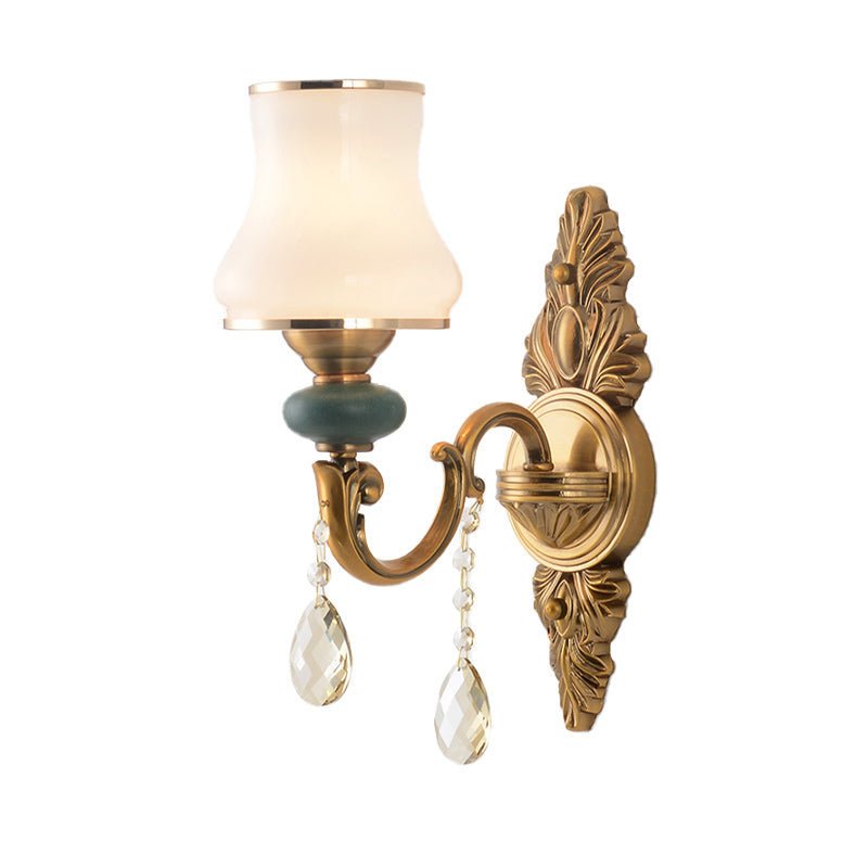 Vase White Glass Wall Mount Light Nordic Living Room 1/2 Heads Brass Sconce Light Fixture Clearhalo 'Cast Iron' 'Glass' 'Industrial' 'Modern wall lights' 'Modern' 'Tiffany' 'Traditional wall lights' 'Wall Lamps & Sconces' 'Wall Lights' Lighting' 261166