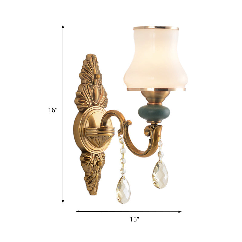 Vase White Glass Wall Mount Light Nordic Living Room 1/2 Heads Brass Sconce Light Fixture Clearhalo 'Cast Iron' 'Glass' 'Industrial' 'Modern wall lights' 'Modern' 'Tiffany' 'Traditional wall lights' 'Wall Lamps & Sconces' 'Wall Lights' Lighting' 261167