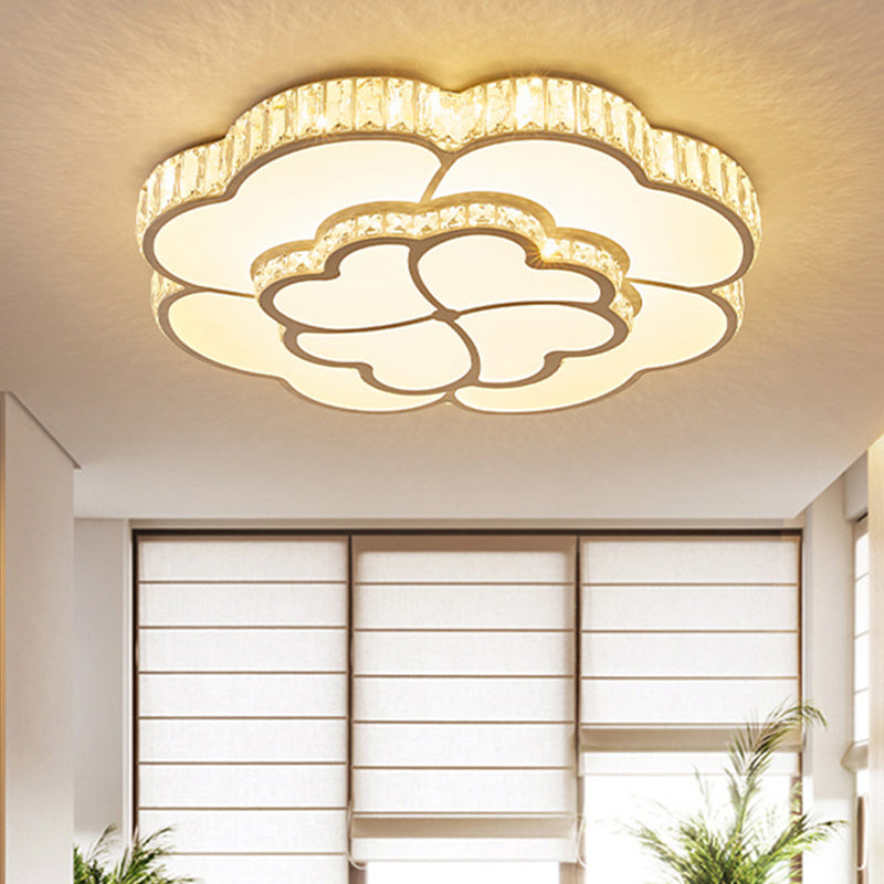19.5"/23.5“/31.5“ W LED Flush Ceiling Light Modern Petal Crystal Flush Mount Lighting in White for Bedroom White A Clearhalo 'Ceiling Lights' 'Close To Ceiling Lights' 'Close to ceiling' 'Flush mount' Lighting' 261169