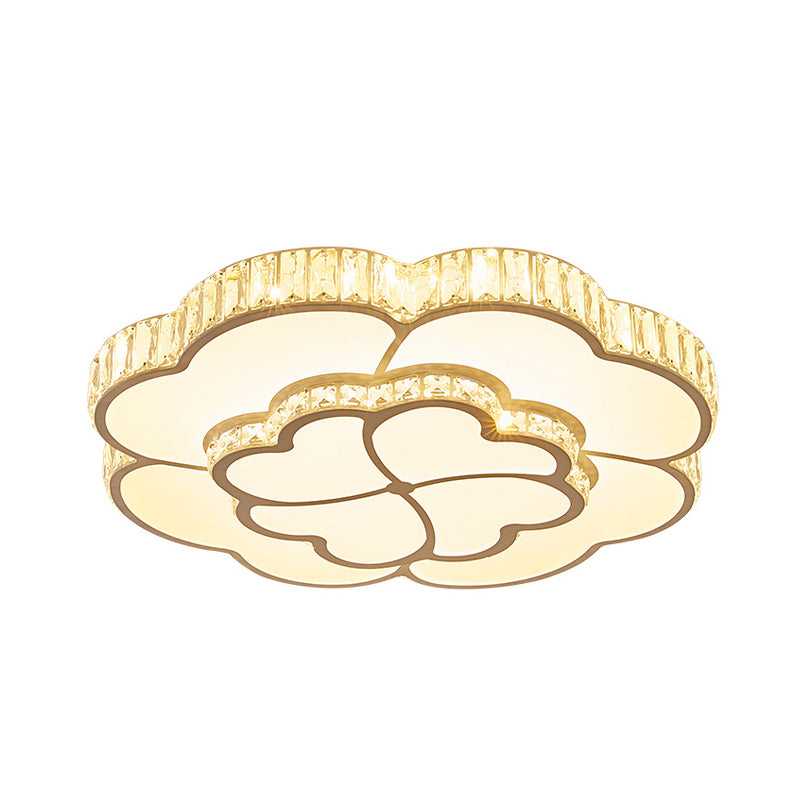 19.5"/23.5“/31.5“ W LED Flush Ceiling Light Modern Petal Crystal Flush Mount Lighting in White for Bedroom Clearhalo 'Ceiling Lights' 'Close To Ceiling Lights' 'Close to ceiling' 'Flush mount' Lighting' 261173