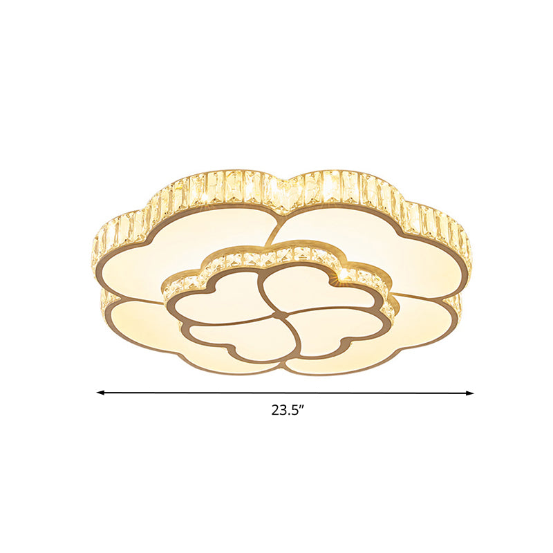 19.5"/23.5“/31.5“ W LED Flush Ceiling Light Modern Petal Crystal Flush Mount Lighting in White for Bedroom Clearhalo 'Ceiling Lights' 'Close To Ceiling Lights' 'Close to ceiling' 'Flush mount' Lighting' 261175