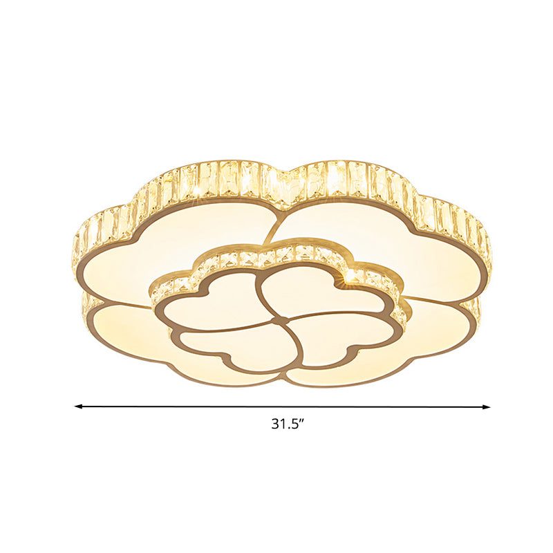 19.5"/23.5“/31.5“ W LED Flush Ceiling Light Modern Petal Crystal Flush Mount Lighting in White for Bedroom Clearhalo 'Ceiling Lights' 'Close To Ceiling Lights' 'Close to ceiling' 'Flush mount' Lighting' 261176