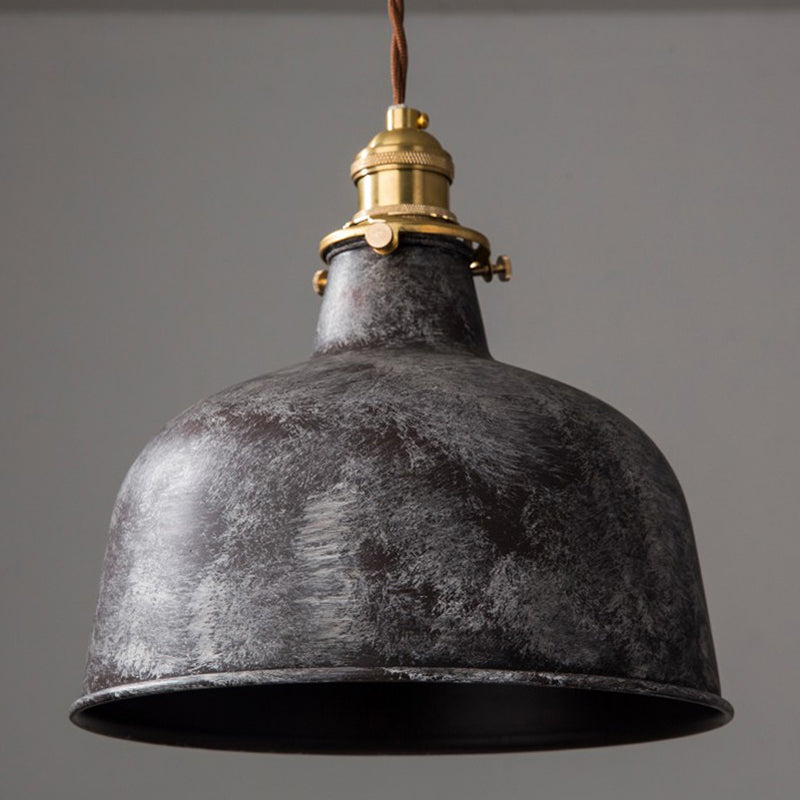 Industrial Wrought Iron Pendant Light 1 Light Metal Railroad Shade Lighting Fixture in Aged Rusty Finish Clearhalo 'Ceiling Lights' 'Pendant Lights' 'Pendants' Lighting' 2611816