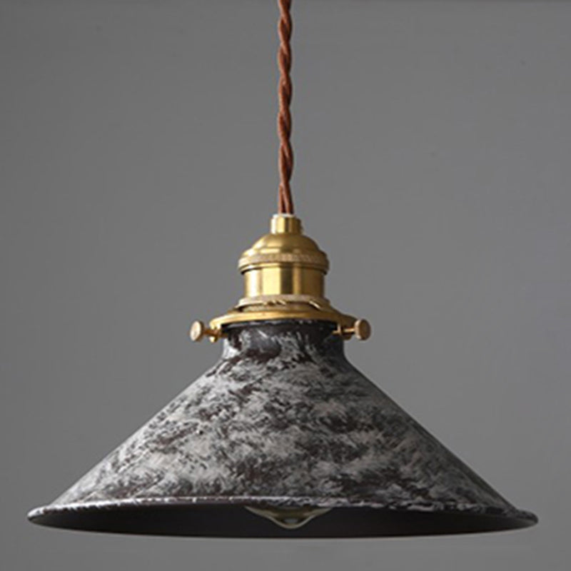Industrial Wrought Iron Pendant Light 1 Light Metal Railroad Shade Lighting Fixture in Aged Rusty Finish White Cone Clearhalo 'Ceiling Lights' 'Pendant Lights' 'Pendants' Lighting' 2611817