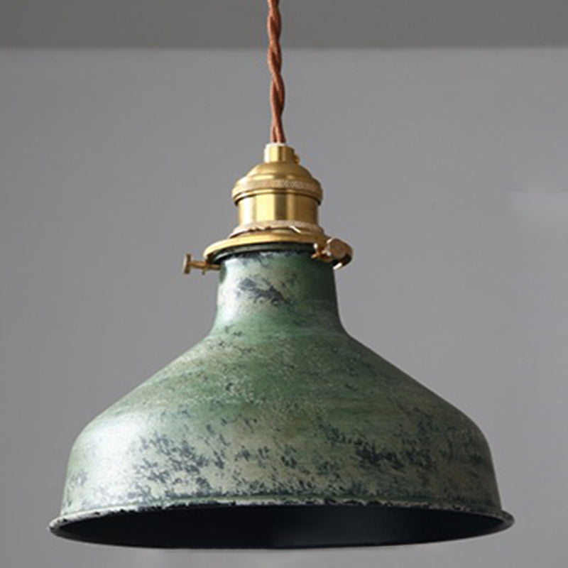 Industrial Wrought Iron Pendant Light 1 Light Metal Railroad Shade Lighting Fixture in Aged Rusty Finish Green Bowl Clearhalo 'Ceiling Lights' 'Pendant Lights' 'Pendants' Lighting' 2611819