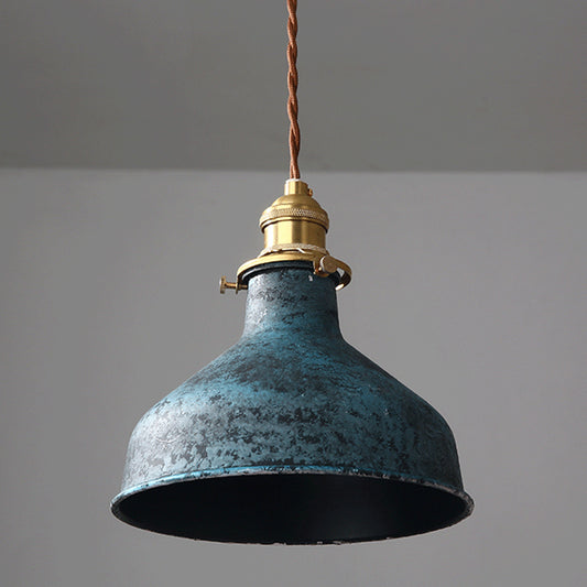 Industrial Wrought Iron Pendant Light 1 Light Metal Railroad Shade Lighting Fixture in Aged Rusty Finish Clearhalo 'Ceiling Lights' 'Pendant Lights' 'Pendants' Lighting' 2611820