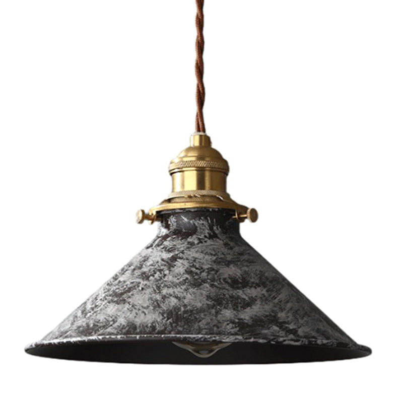 Industrial Wrought Iron Pendant Light 1 Light Metal Railroad Shade Lighting Fixture in Aged Rusty Finish Clearhalo 'Ceiling Lights' 'Pendant Lights' 'Pendants' Lighting' 2611821