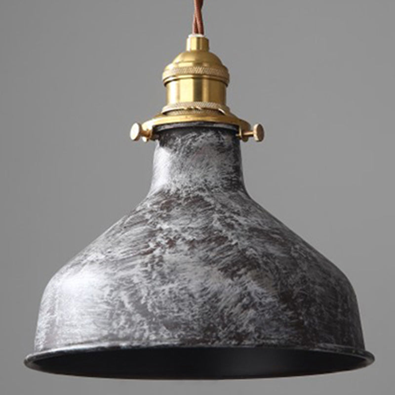 Industrial Wrought Iron Pendant Light 1 Light Metal Railroad Shade Lighting Fixture in Aged Rusty Finish White Bowl Clearhalo 'Ceiling Lights' 'Pendant Lights' 'Pendants' Lighting' 2611823