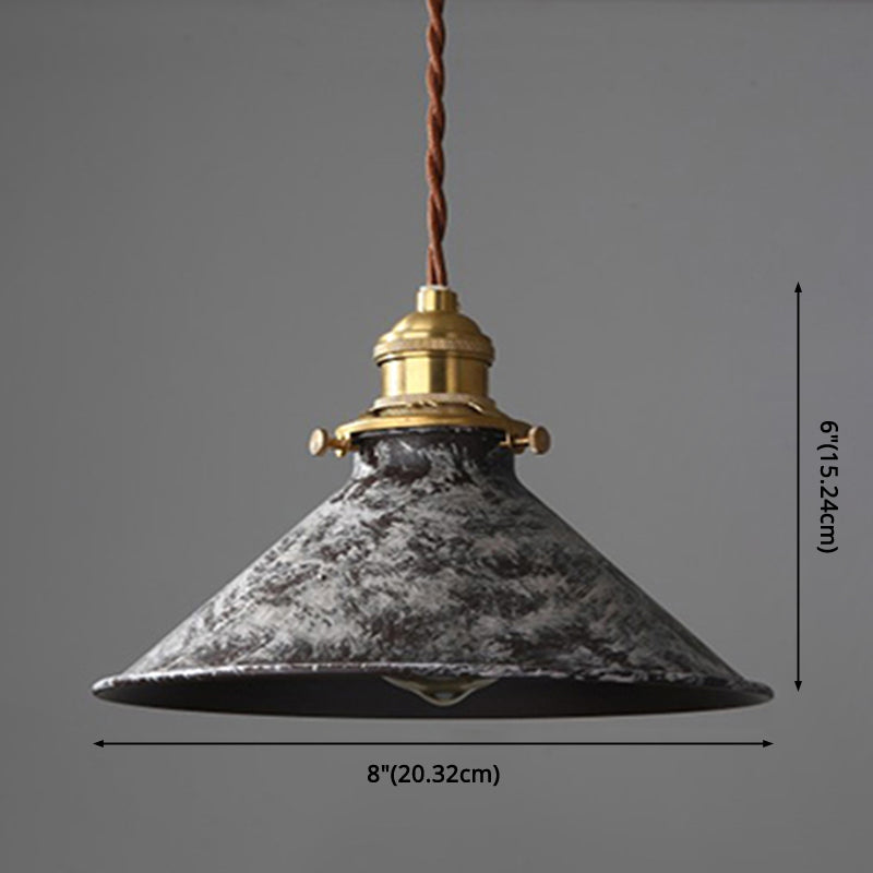Industrial Wrought Iron Pendant Light 1 Light Metal Railroad Shade Lighting Fixture in Aged Rusty Finish Clearhalo 'Ceiling Lights' 'Pendant Lights' 'Pendants' Lighting' 2611832