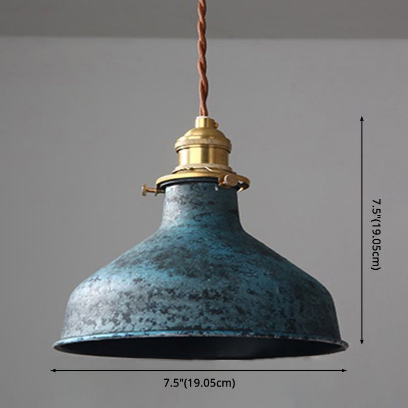 Industrial Wrought Iron Pendant Light 1 Light Metal Railroad Shade Lighting Fixture in Aged Rusty Finish Clearhalo 'Ceiling Lights' 'Pendant Lights' 'Pendants' Lighting' 2611833