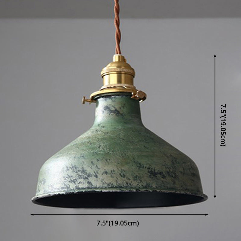 Industrial Wrought Iron Pendant Light 1 Light Metal Railroad Shade Lighting Fixture in Aged Rusty Finish Clearhalo 'Ceiling Lights' 'Pendant Lights' 'Pendants' Lighting' 2611834