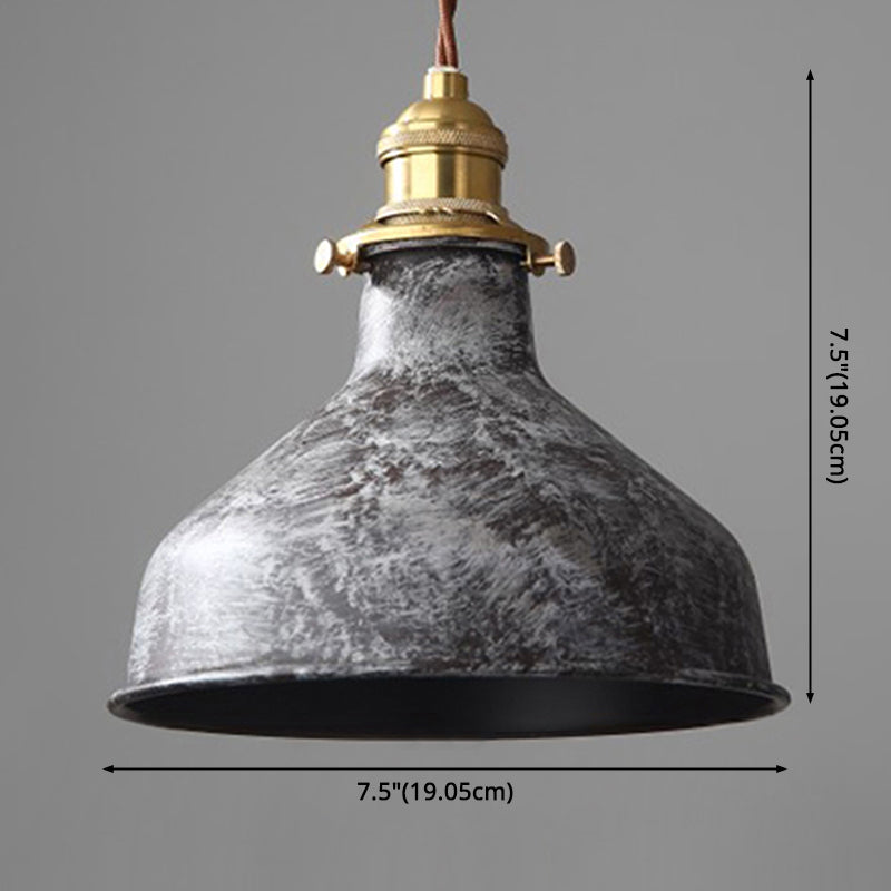 Industrial Wrought Iron Pendant Light 1 Light Metal Railroad Shade Lighting Fixture in Aged Rusty Finish Clearhalo 'Ceiling Lights' 'Pendant Lights' 'Pendants' Lighting' 2611835