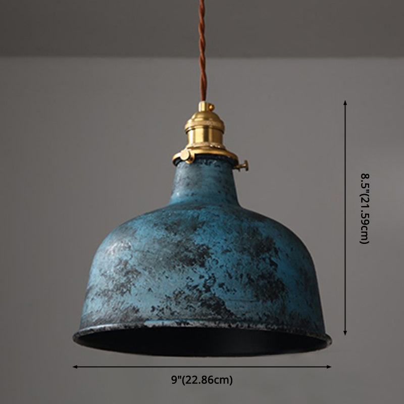 Industrial Wrought Iron Pendant Light 1 Light Metal Railroad Shade Lighting Fixture in Aged Rusty Finish Clearhalo 'Ceiling Lights' 'Pendant Lights' 'Pendants' Lighting' 2611836