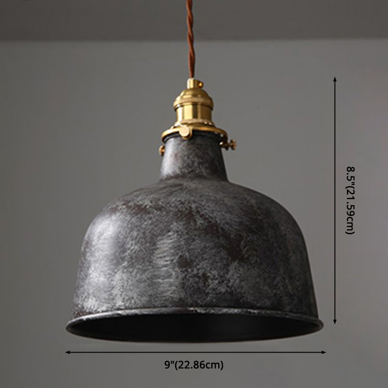 Industrial Wrought Iron Pendant Light 1 Light Metal Railroad Shade Lighting Fixture in Aged Rusty Finish Clearhalo 'Ceiling Lights' 'Pendant Lights' 'Pendants' Lighting' 2611838