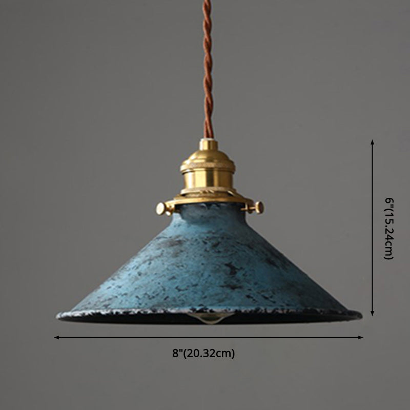Industrial Wrought Iron Pendant Light 1 Light Metal Railroad Shade Lighting Fixture in Aged Rusty Finish Clearhalo 'Ceiling Lights' 'Pendant Lights' 'Pendants' Lighting' 2611839