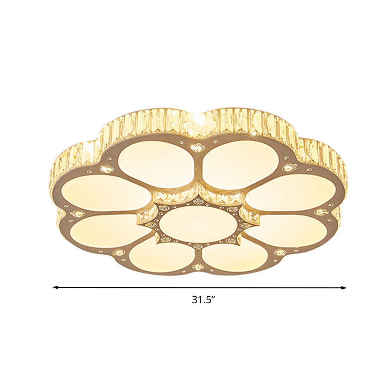 19.5"/23.5“/31.5“ W LED Flush Ceiling Light Modern Petal Crystal Flush Mount Lighting in White for Bedroom Clearhalo 'Ceiling Lights' 'Close To Ceiling Lights' 'Close to ceiling' 'Flush mount' Lighting' 261185