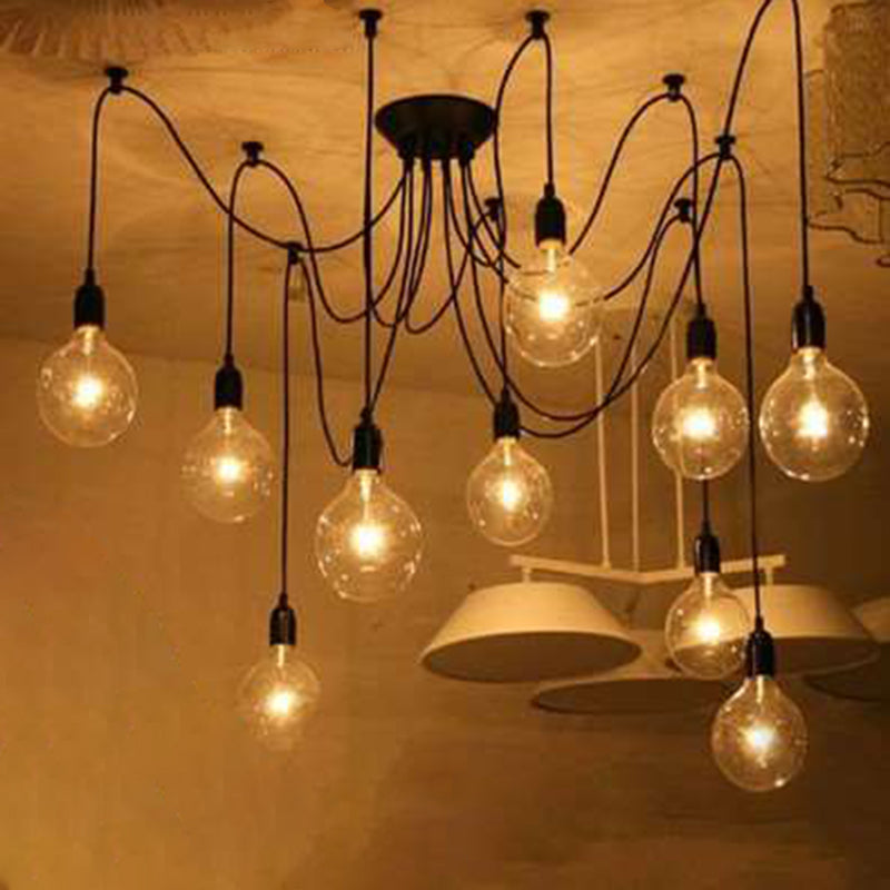 Multi Light Edison Bulb Pendant Industrial Style Black Spider Shape Hanging Lamp for Living Room Restaurant Clearhalo 'Ceiling Lights' 'Pendant Lights' 'Pendants' Lighting' 2611877
