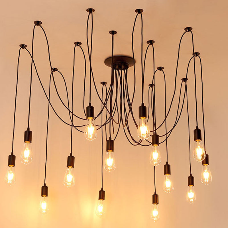 Multi Light Edison Bulb Pendant Industrial Style Black Spider Shape Hanging Lamp for Living Room Restaurant 14 Black Clearhalo 'Ceiling Lights' 'Pendant Lights' 'Pendants' Lighting' 2611879