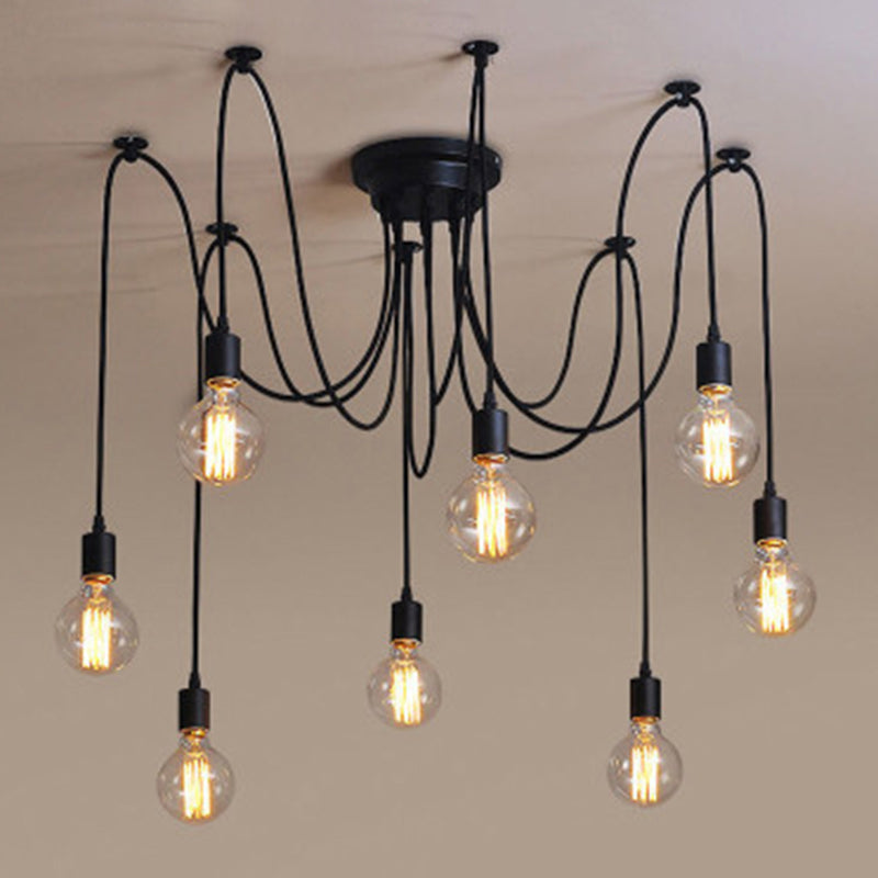 Multi Light Edison Bulb Pendant Industrial Style Black Spider Shape Hanging Lamp for Living Room Restaurant 8 Black Clearhalo 'Ceiling Lights' 'Pendant Lights' 'Pendants' Lighting' 2611881