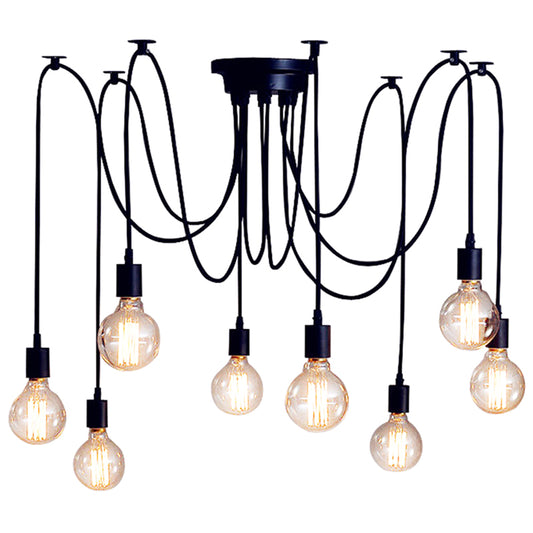 Multi Light Edison Bulb Pendant Industrial Style Black Spider Shape Hanging Lamp for Living Room Restaurant Clearhalo 'Ceiling Lights' 'Pendant Lights' 'Pendants' Lighting' 2611884