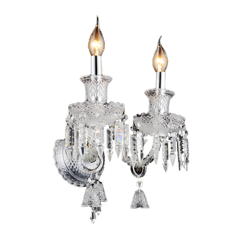 Candelabra Clear Glass Wall Light Fixture Modern 1/2 Heads Chrome Sconce Light with Diamond Shape Crystal Decoration 2.0 Clear Clearhalo 'Modern wall lights' 'Modern' 'Wall Lamps & Sconces' 'Wall Lights' Lighting' 261195