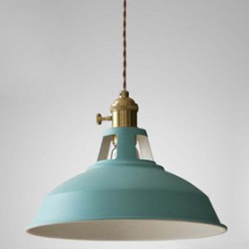 Kitchen Barn Metal Shade Pendant Lamp 1 Light Nordic Style Macaron Colored Hanging Lamp Blue Clearhalo 'Ceiling Lights' 'Pendant Lights' 'Pendants' Lighting' 2612143_a62ebd14-bca1-4c00-b0a9-2f3cee1bdccd