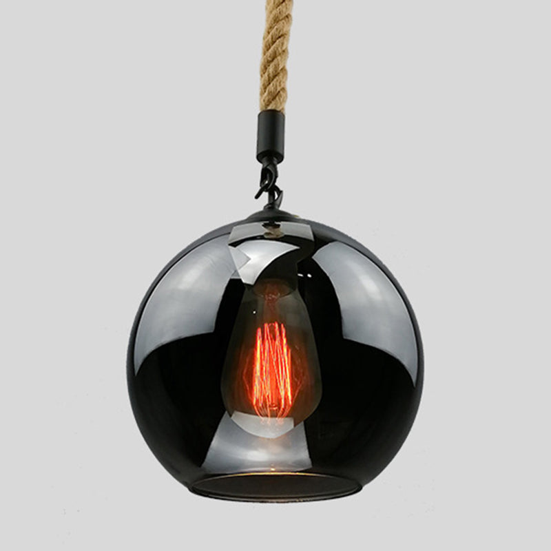 Rustic Globe Glass Shade Hanging Light Vintage Industrial Hemp Rope Pendant Light for Foyer Kitchen Restaurant Smoke Gray Clearhalo 'Ceiling Lights' 'Pendant Lights' 'Pendants' Lighting' options 2612183_740d581d-ed8e-465b-bfa1-90423498ba70