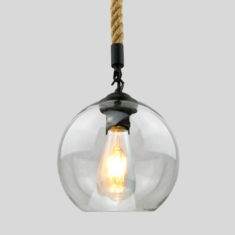 Rustic Globe Glass Shade Hanging Light Vintage Industrial Hemp Rope Pendant Light for Foyer Kitchen Restaurant Clear Clearhalo 'Ceiling Lights' 'Pendant Lights' 'Pendants' Lighting' options 2612186_cb3e7510-29d5-4dcd-bcef-3629c107451a