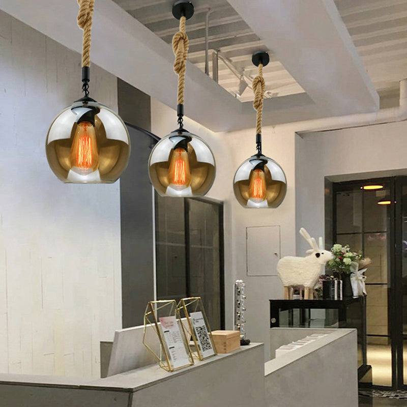Rustic Globe Glass Shade Hanging Light Vintage Industrial Hemp Rope Pendant Light for Foyer Kitchen Restaurant Clearhalo 'Ceiling Lights' 'Pendant Lights' 'Pendants' Lighting' options 2612188