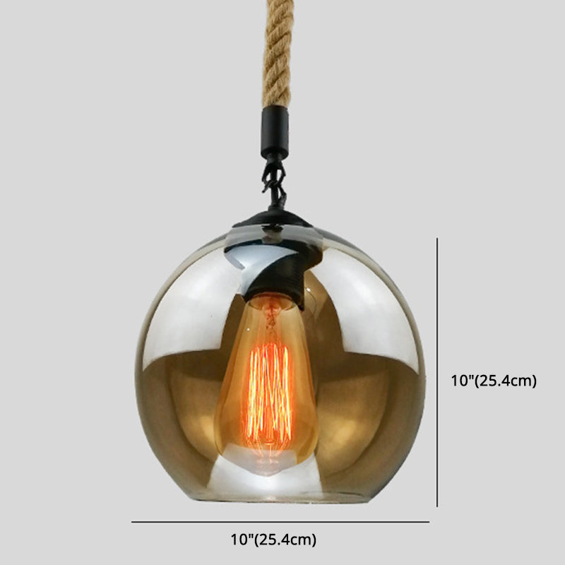 Rustic Globe Glass Shade Hanging Light Vintage Industrial Hemp Rope Pendant Light for Foyer Kitchen Restaurant Clearhalo 'Ceiling Lights' 'Pendant Lights' 'Pendants' Lighting' options 2612193