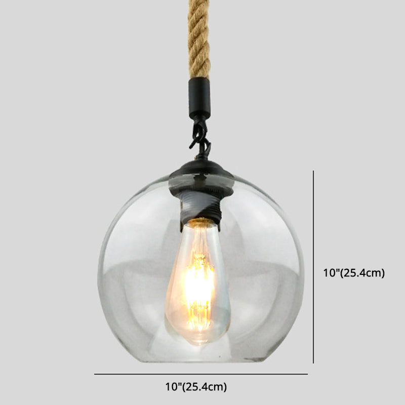 Rustic Globe Glass Shade Hanging Light Vintage Industrial Hemp Rope Pendant Light for Foyer Kitchen Restaurant Clearhalo 'Ceiling Lights' 'Pendant Lights' 'Pendants' Lighting' options 2612198