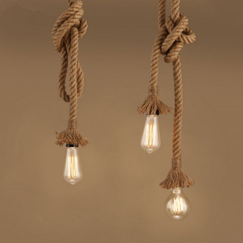 Single Light Hemp Rope Pendant Light Industrial Style Bare Bulb Coffee Shop Decorative Lighting Fixture Clearhalo 2612202