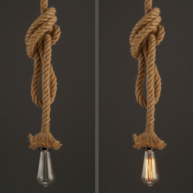 Single Light Hemp Rope Pendant Light Industrial Style Bare Bulb Coffee Shop Decorative Lighting Fixture Clearhalo 2612205
