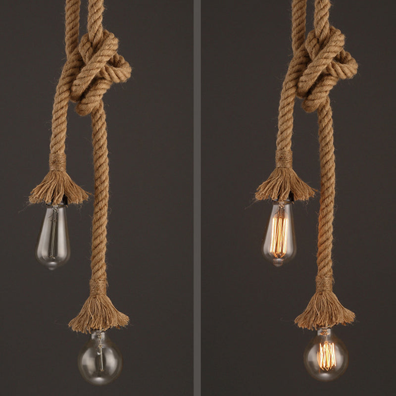 Single Light Hemp Rope Pendant Light Industrial Style Bare Bulb Coffee Shop Decorative Lighting Fixture Clearhalo 2612206