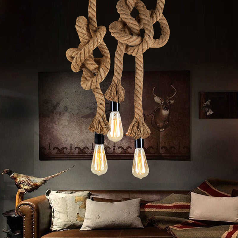 DIY Adjustable Hemp Rope Hanging Light Retro Industrial Single Bare Bulb Lighting Fixture for Bar Counter Farmhouse Clearhalo 2612213