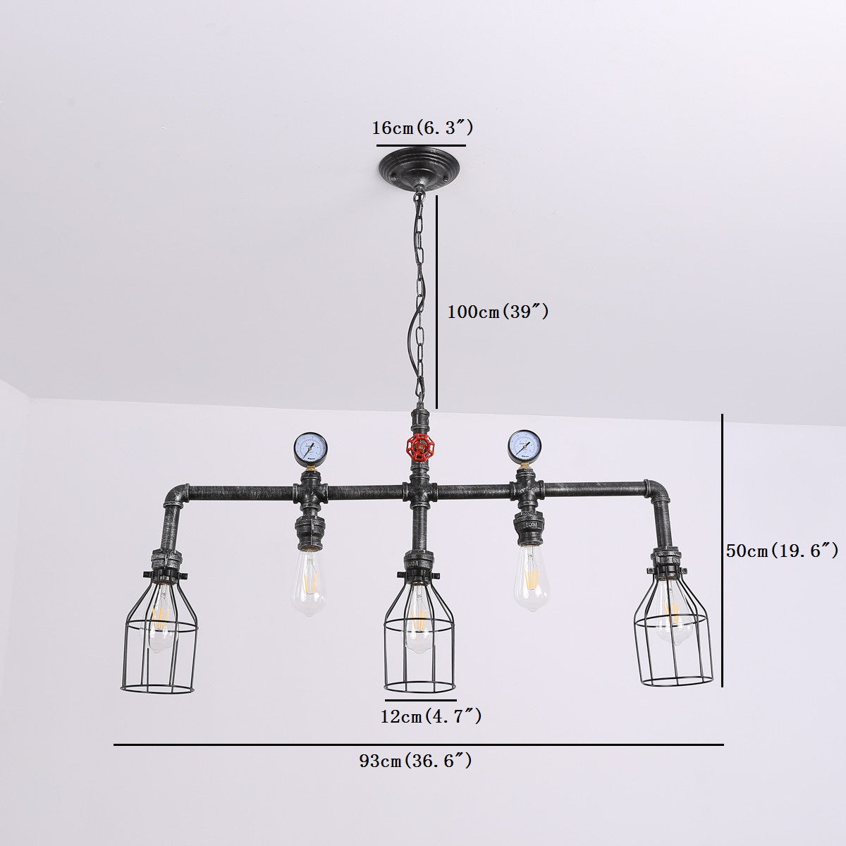 Pipe and Gauge Metal Island Lighting Industrial 5 Lights Restaurant Suspension Light with Cage in Black Clearhalo 'Ceiling Lights' 'Island Lights' 'Lighting' 2612405
