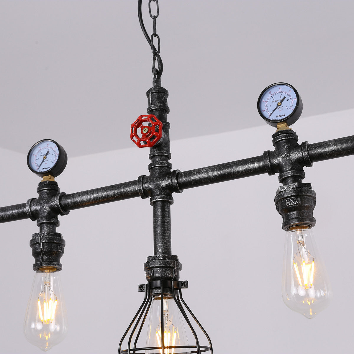 Pipe and Gauge Metal Island Lighting Industrial 5 Lights Restaurant Suspension Light with Cage in Black Clearhalo 'Ceiling Lights' 'Island Lights' 'Lighting' 2612406