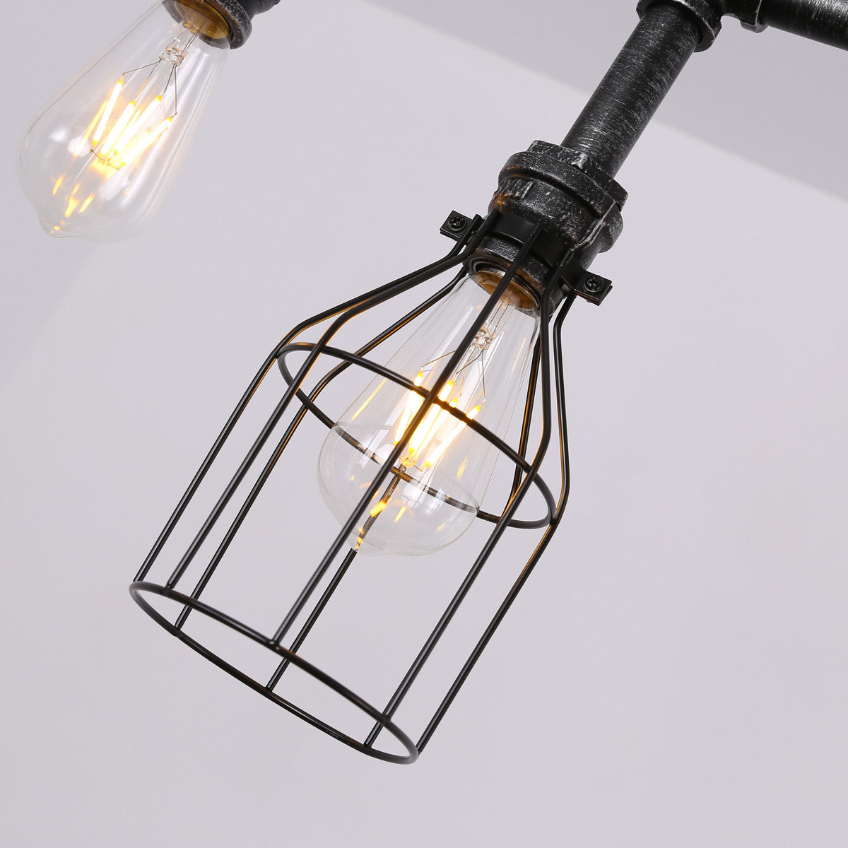Pipe and Gauge Metal Island Lighting Industrial 5 Lights Restaurant Suspension Light with Cage in Black Clearhalo 'Ceiling Lights' 'Island Lights' 'Lighting' 2612408