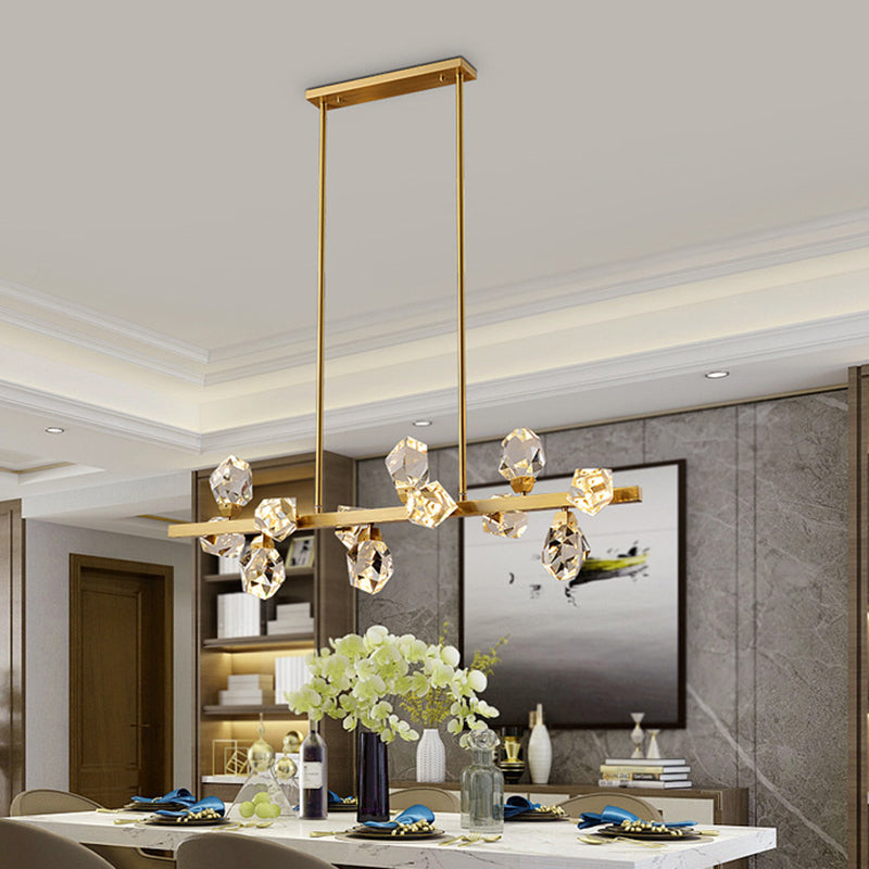 Brass LED Gemstone Hanging Light Minimalist Crystal Island Lighting for Dining Room Clearhalo 'Ceiling Lights' 'Island Lights' 'Lighting' 2612419