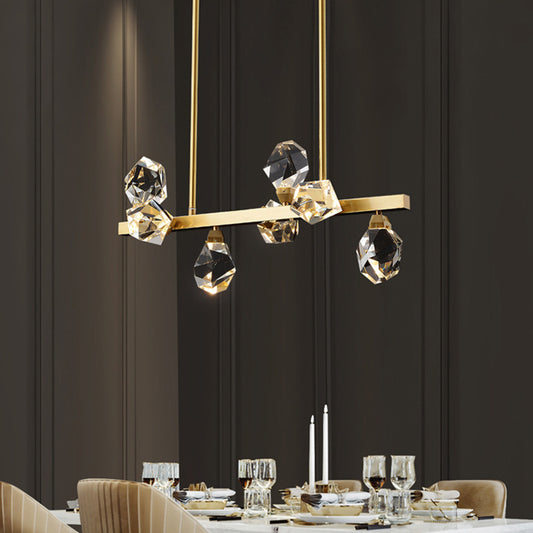 Brass LED Gemstone Hanging Light Minimalist Crystal Island Lighting for Dining Room Clearhalo 'Ceiling Lights' 'Island Lights' 'Lighting' 2612420