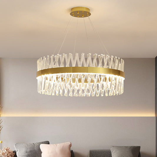 Postmodern Simple Geometric Pendant Light K9 Crystal Strip Bedroom LED Island Light in Gold Clearhalo 'Ceiling Lights' 'Island Lights' 'Lighting' 2612421