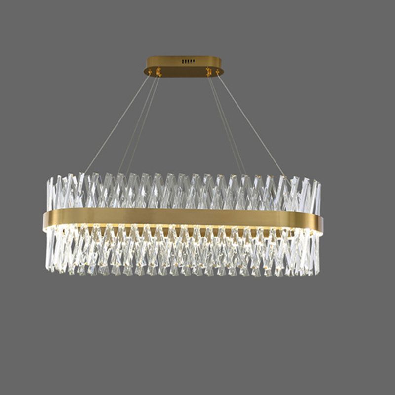 Postmodern Simple Geometric Pendant Light K9 Crystal Strip Bedroom LED Island Light in Gold Gold 23.5" Oval Clearhalo 'Ceiling Lights' 'Island Lights' 'Lighting' 2612425